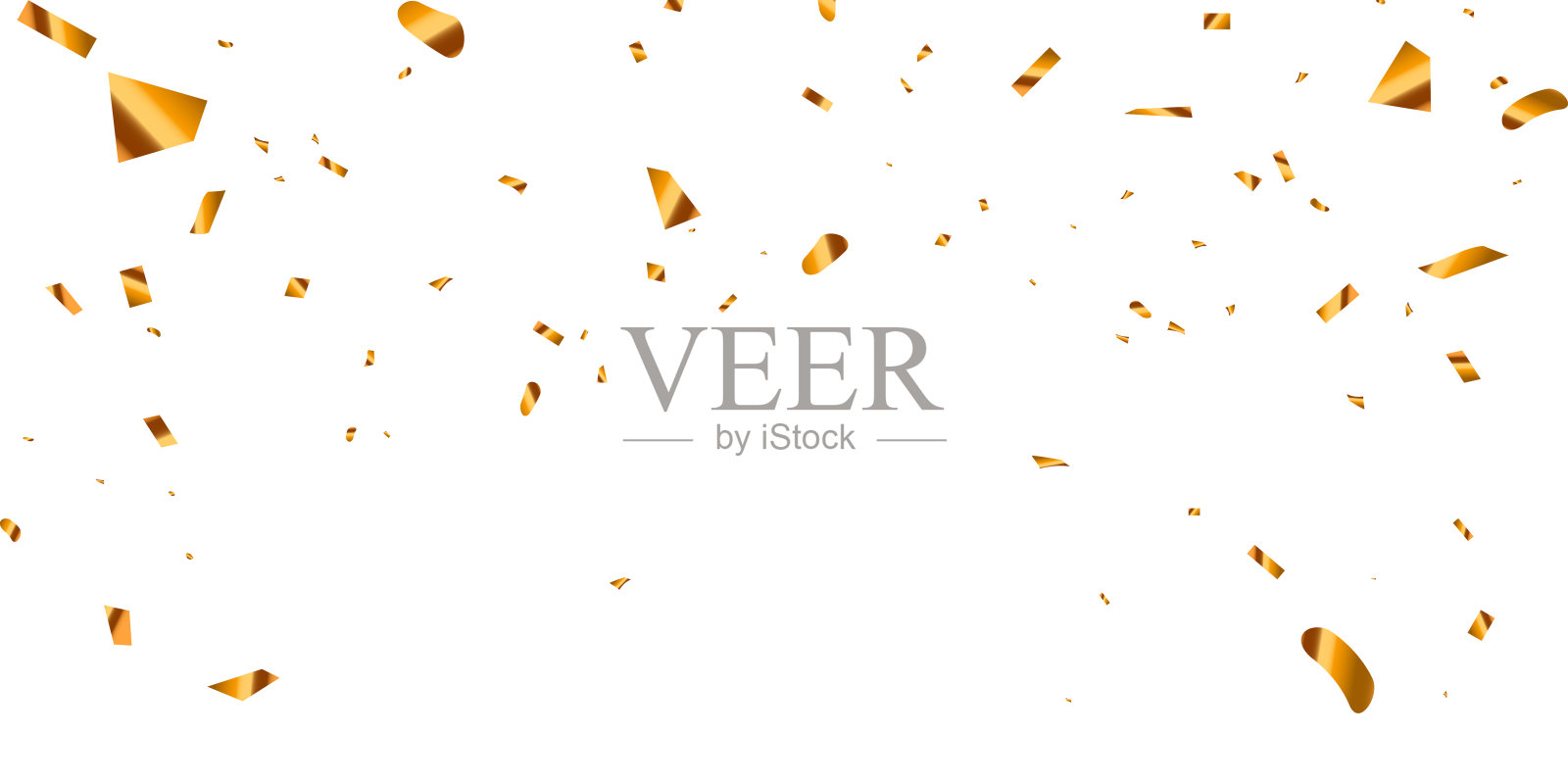 金色的五彩纸屑和之字形丝带从上面飘带，金属丝矢量下降插画图片素材