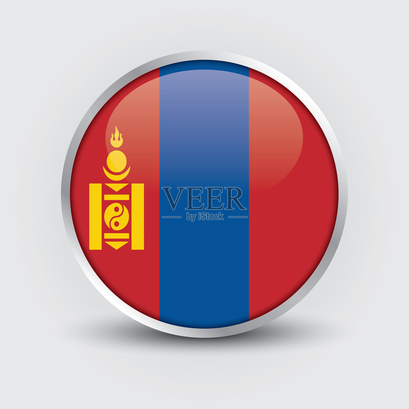 蒙古国圆形旗帜设计用作徽章、按钮、图标，带有阴影插画图片素材