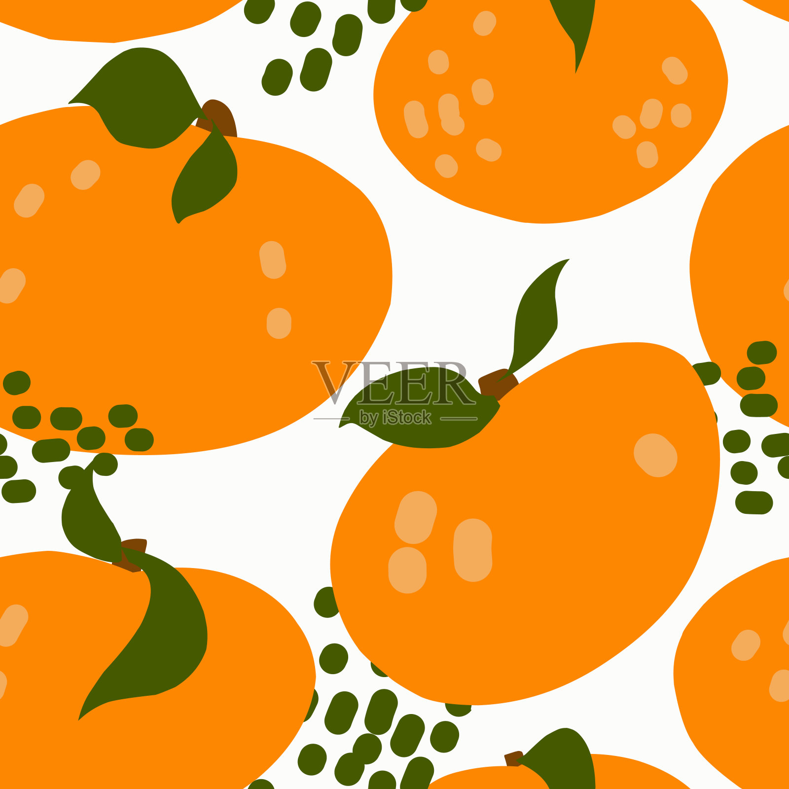 橘子，程式化的水果图案。矢量无缝模式。明亮的现代设计，平面风格，手绘。插画图片素材