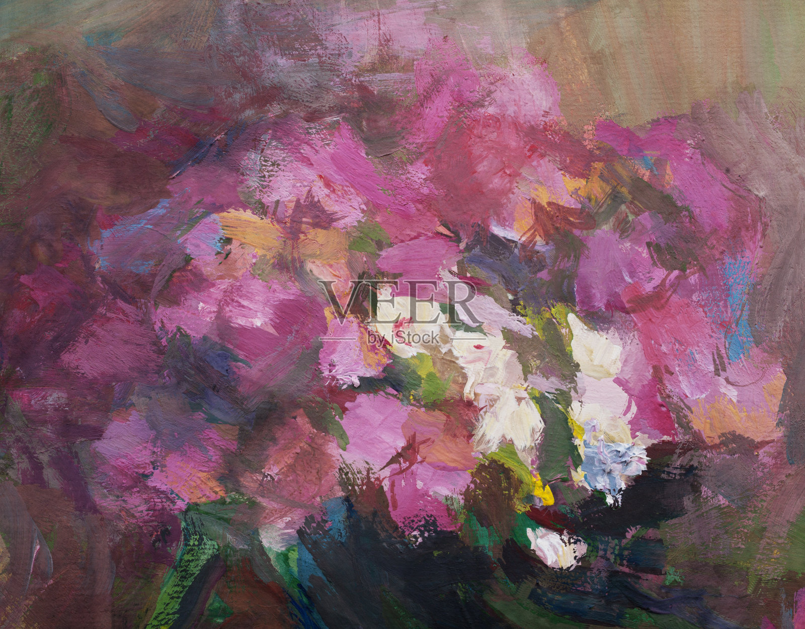 时尚的插画现代艺术作品我的原油画布面花夏季抽象水平静物盛开的夹竹桃插画图片素材