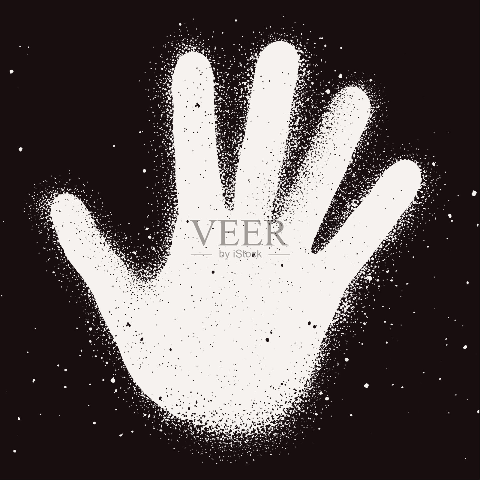 白色张开的手喷绘在黑色的背景插画图片素材