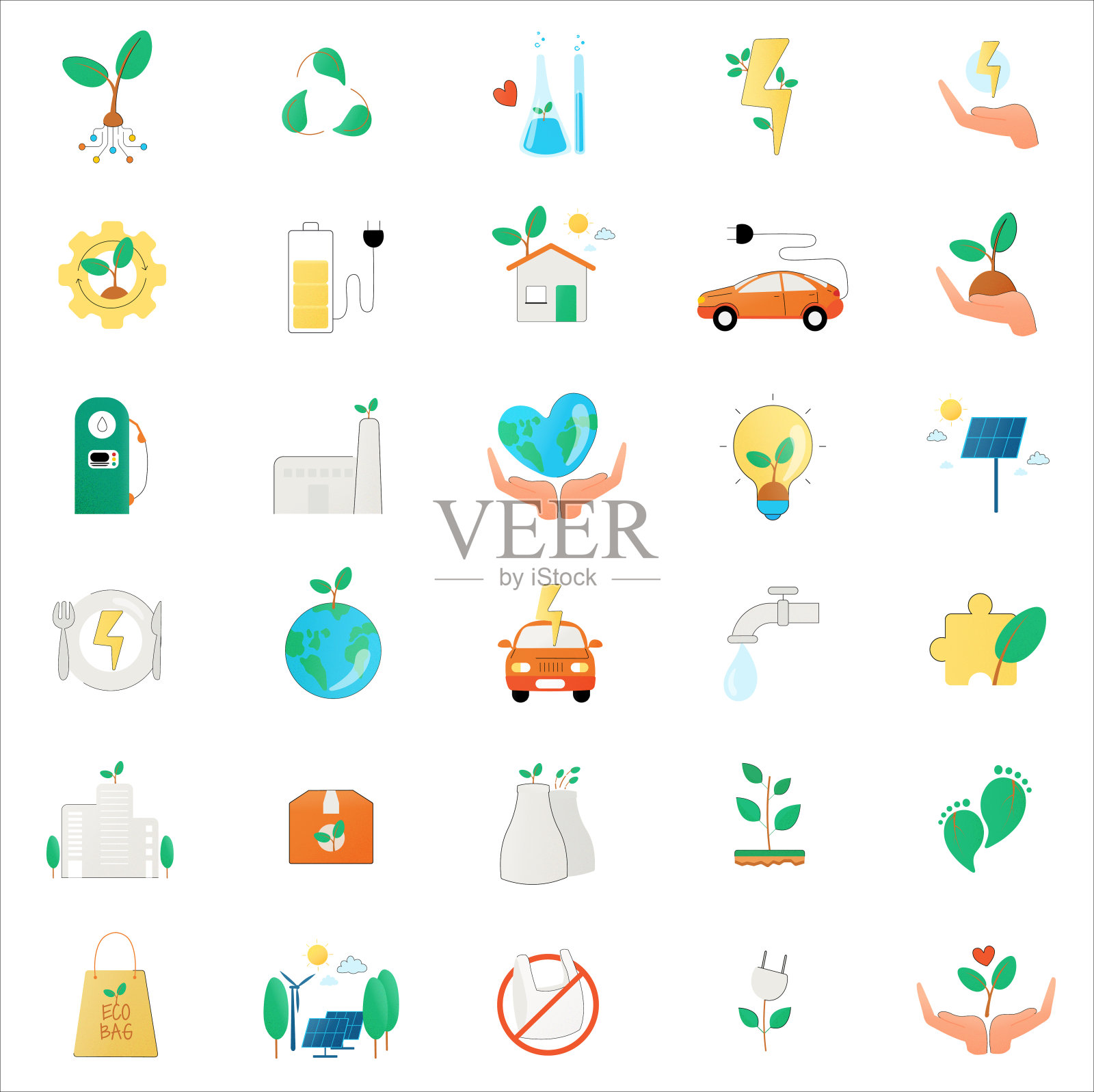 绿色能源，生态概念平面设计矢量插图。图标素材