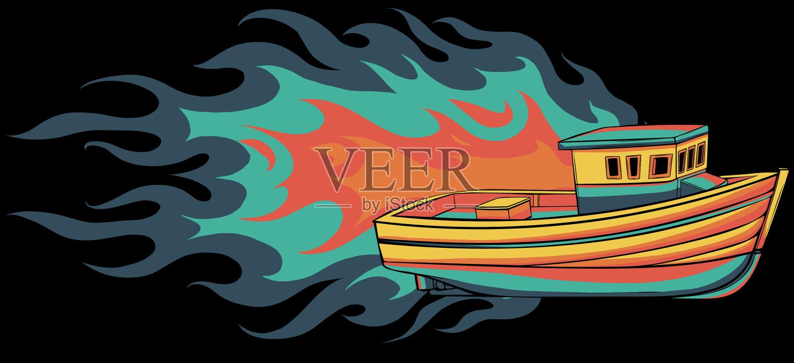 渔船上的火焰插画图片素材