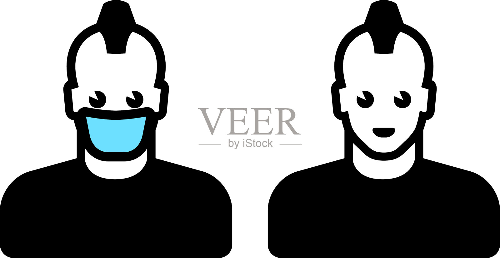 男子戴着黑白图标面具插画图片素材