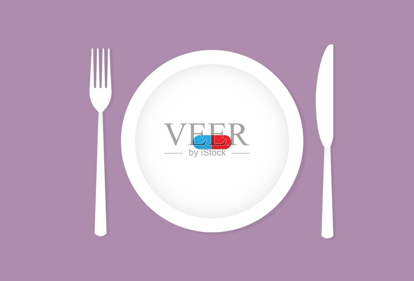 用刀叉把药片放在盘子里插画图片素材