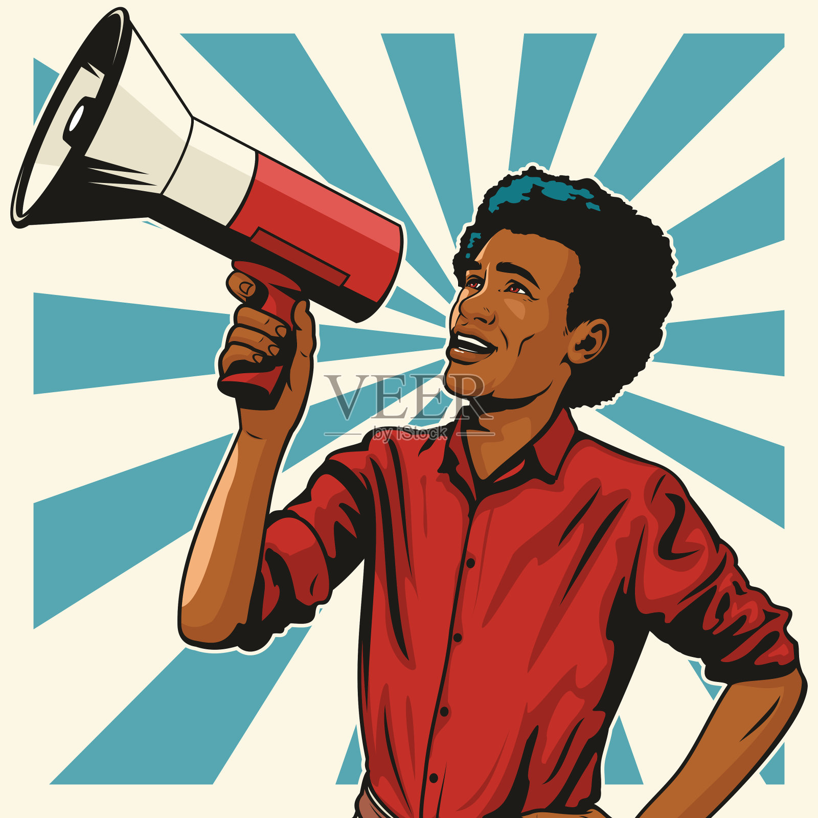 拿着扩音器的黑人插画图片素材
