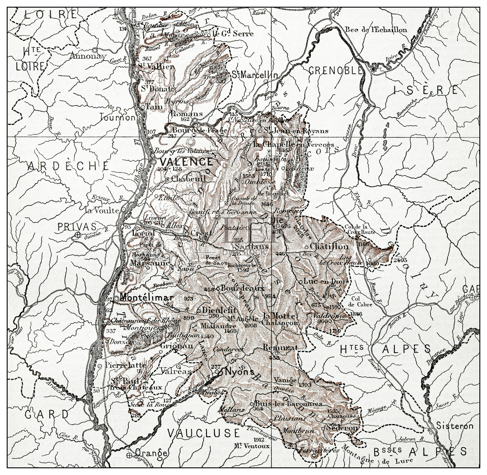 法国古地图La Drome (département)插画图片素材