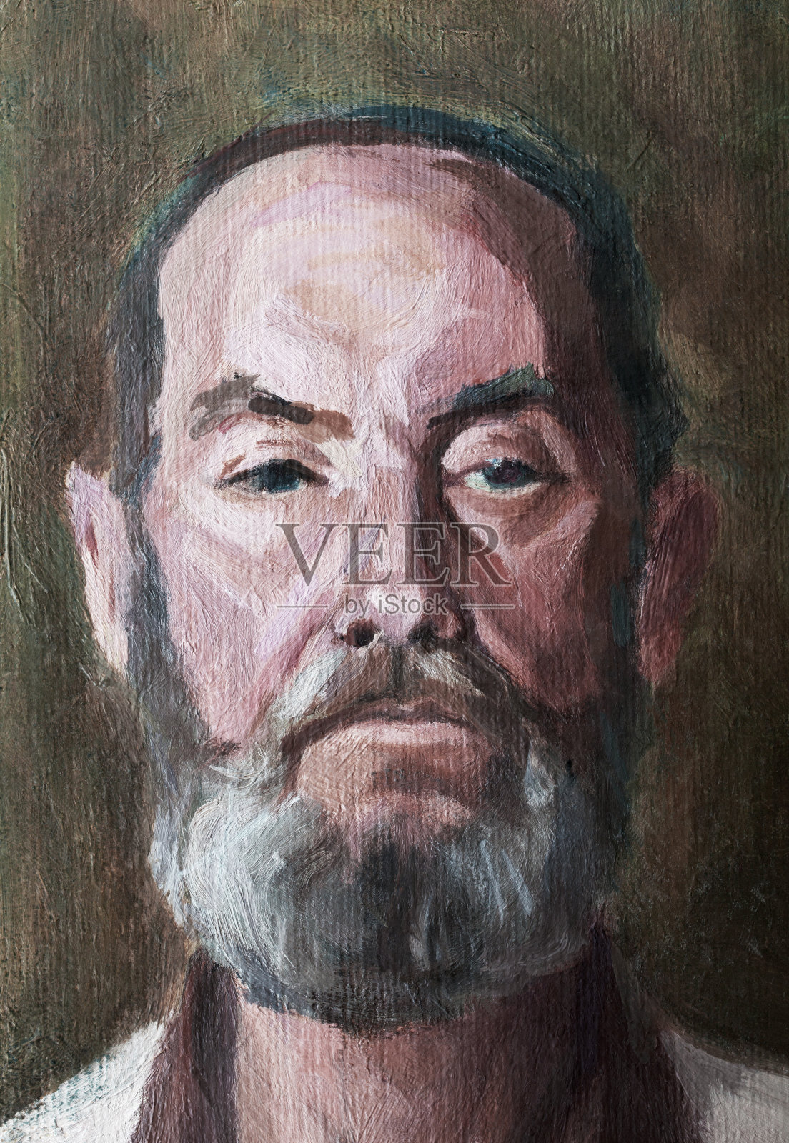 插图油画肖像的老人与胡子在绿色的背景插画图片素材