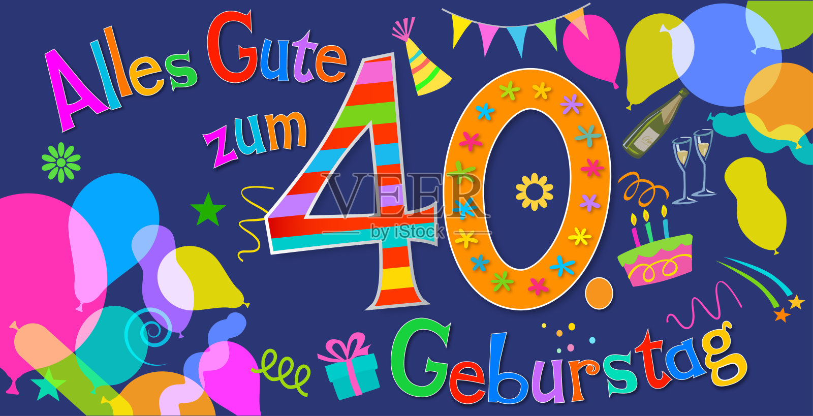 40岁生日英语祝福，生日快乐插画图片素材