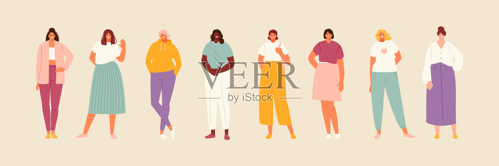 现代时尚的女孩穿着休闲装插画图片素材