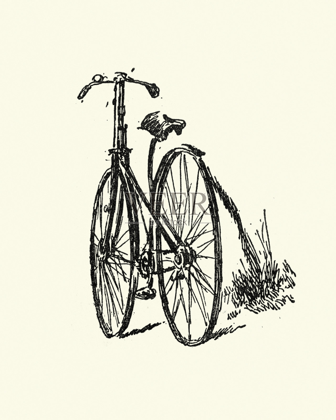 一辆旧自行车的草图，19世纪设计元素图片