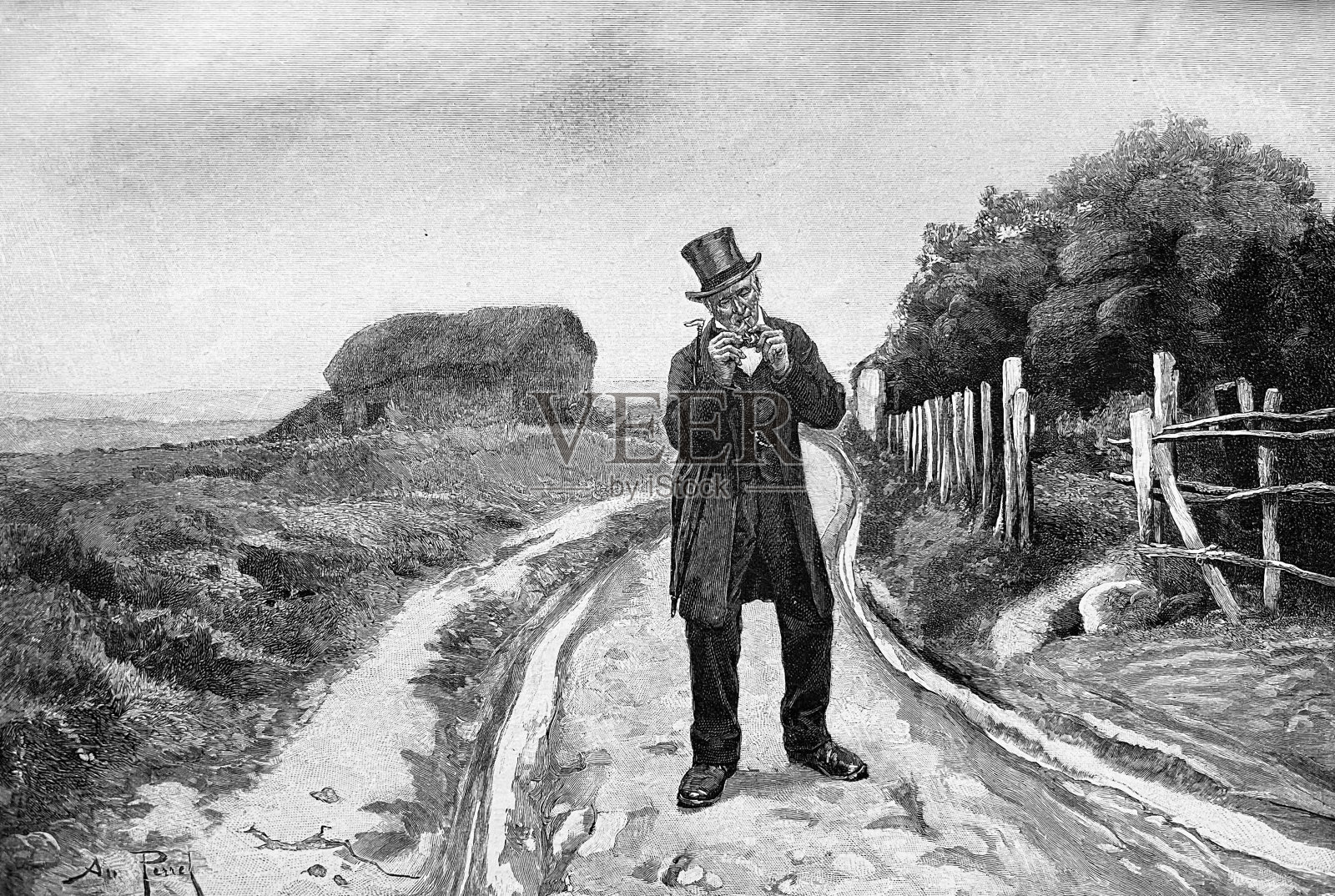 爷爷星期天下午散步，抽着烟斗设计元素图片