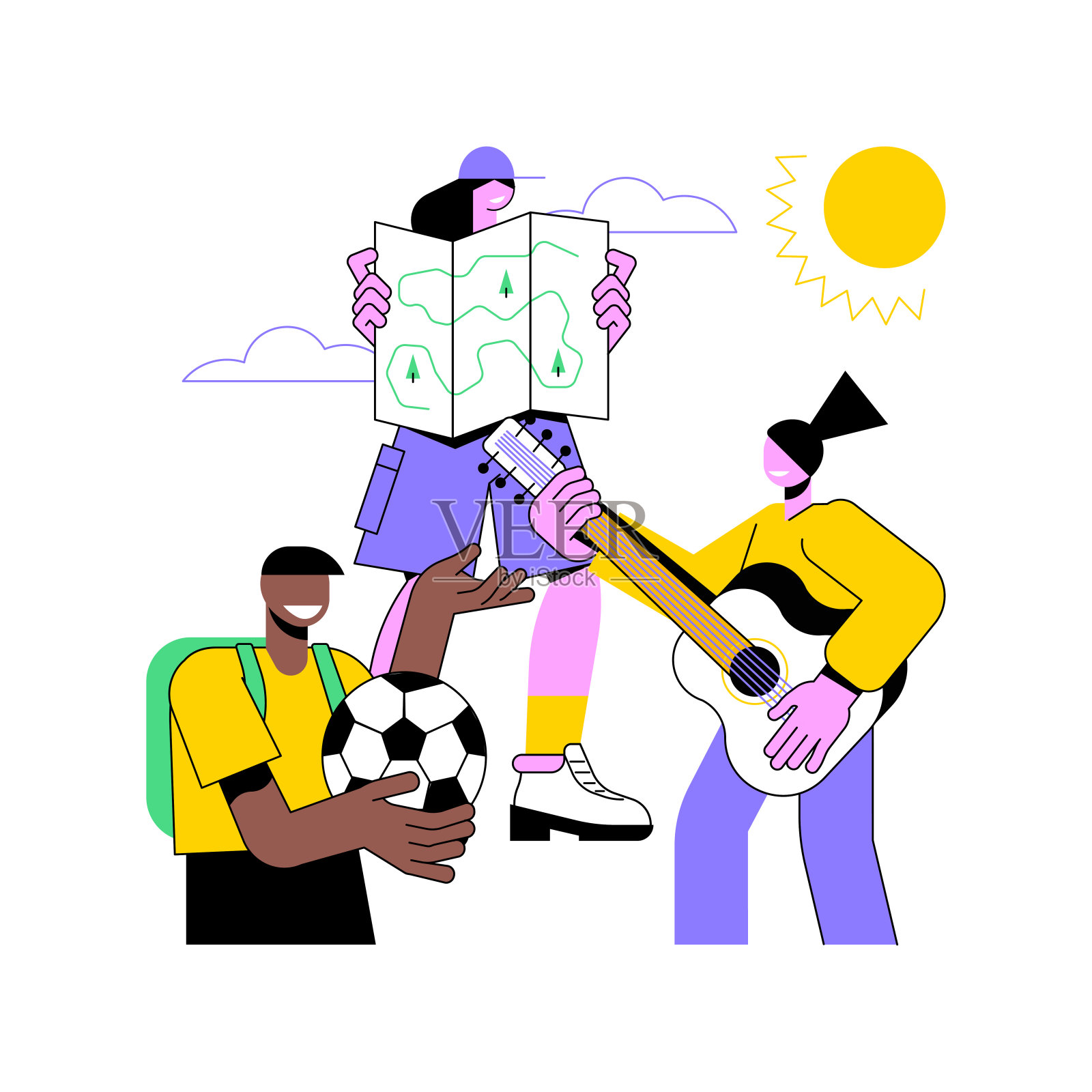 儿童抽象概念矢量插画夏令营。插画图片素材