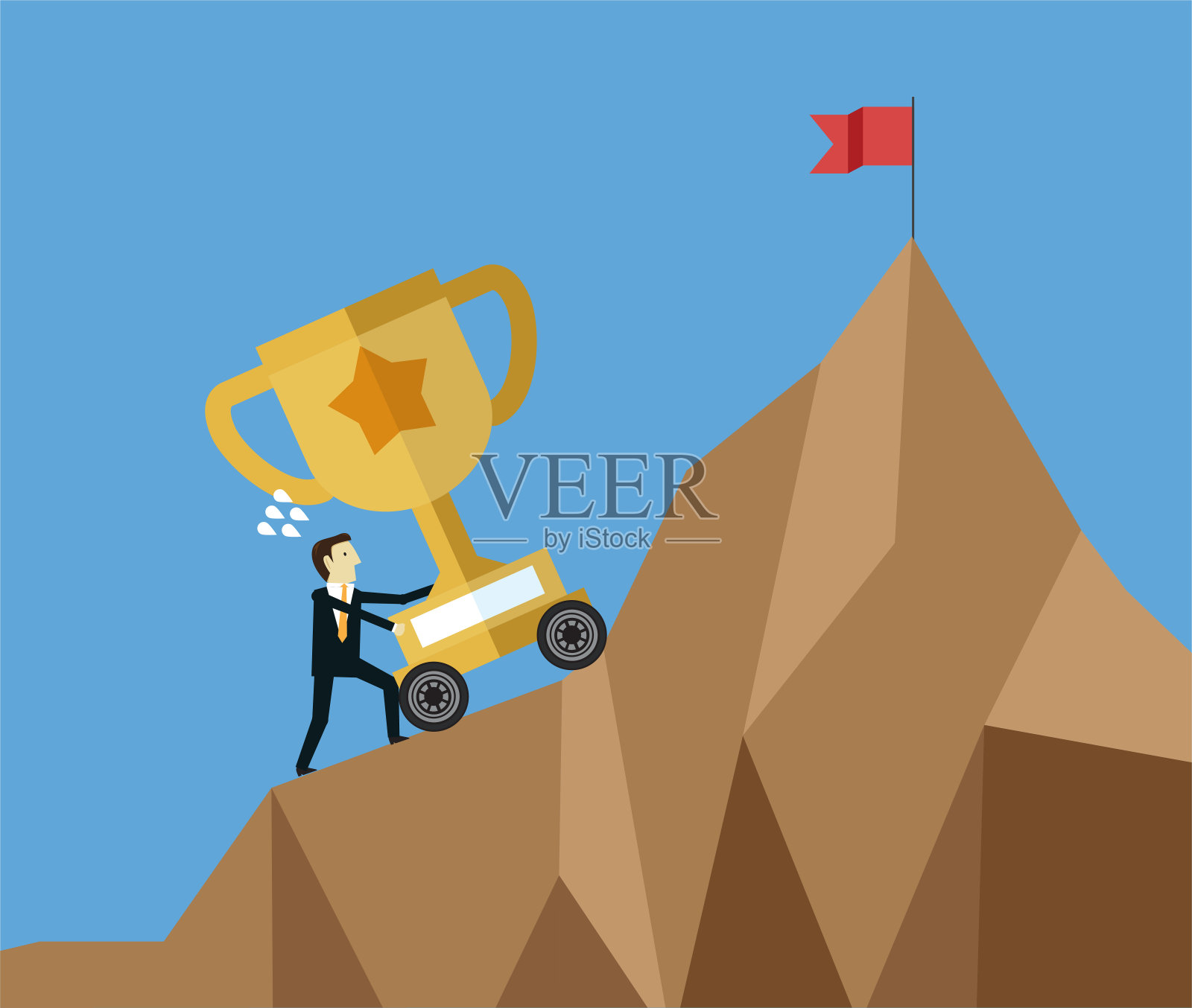 把奖杯推到山顶插画图片素材