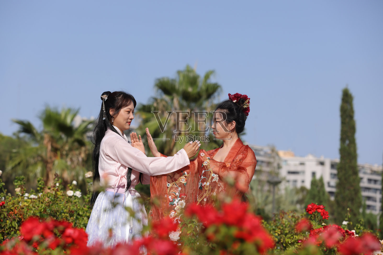 年轻的女士们正在练习武术照片摄影图片