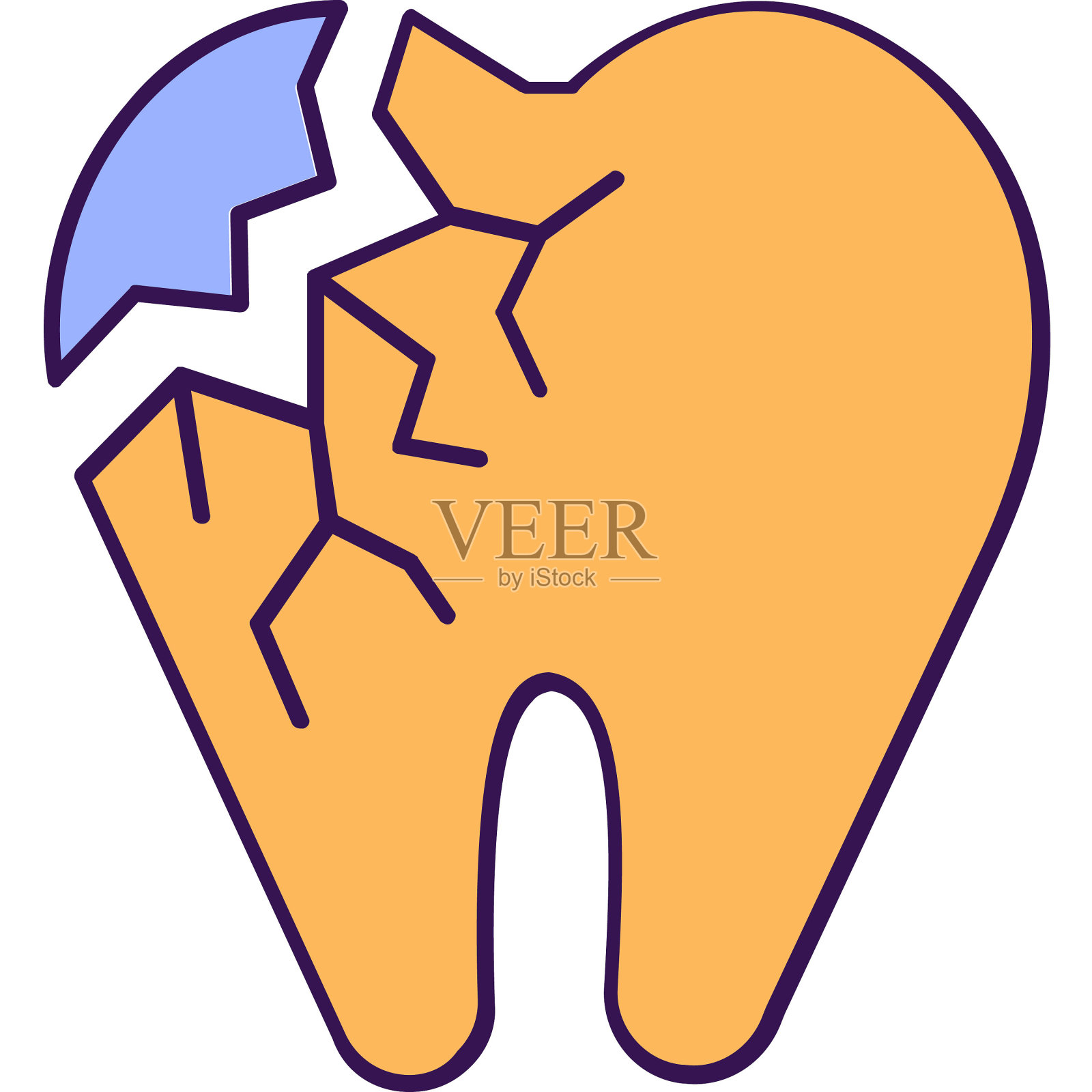 牙科轮廓与颜色填充矢量图标，可以很容易地编辑或修改插画图片素材