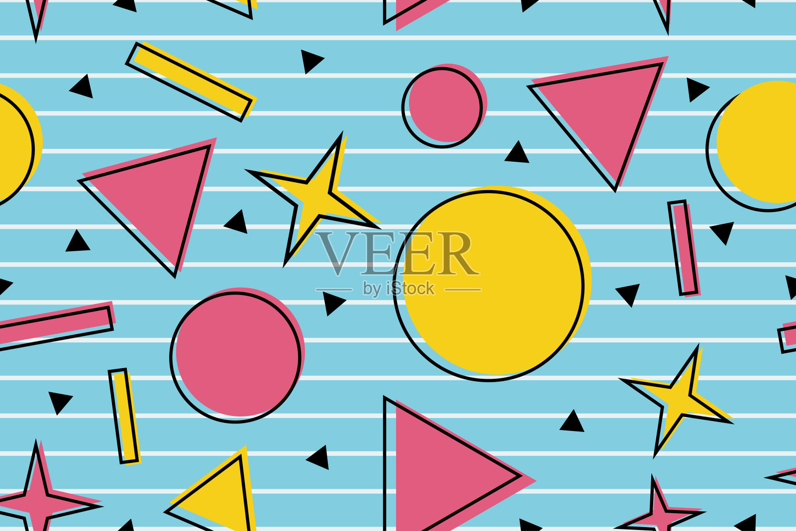 色彩缤纷的风格怀旧的背景或复古的80年代90年代无缝图案壁纸矢量插画图片素材