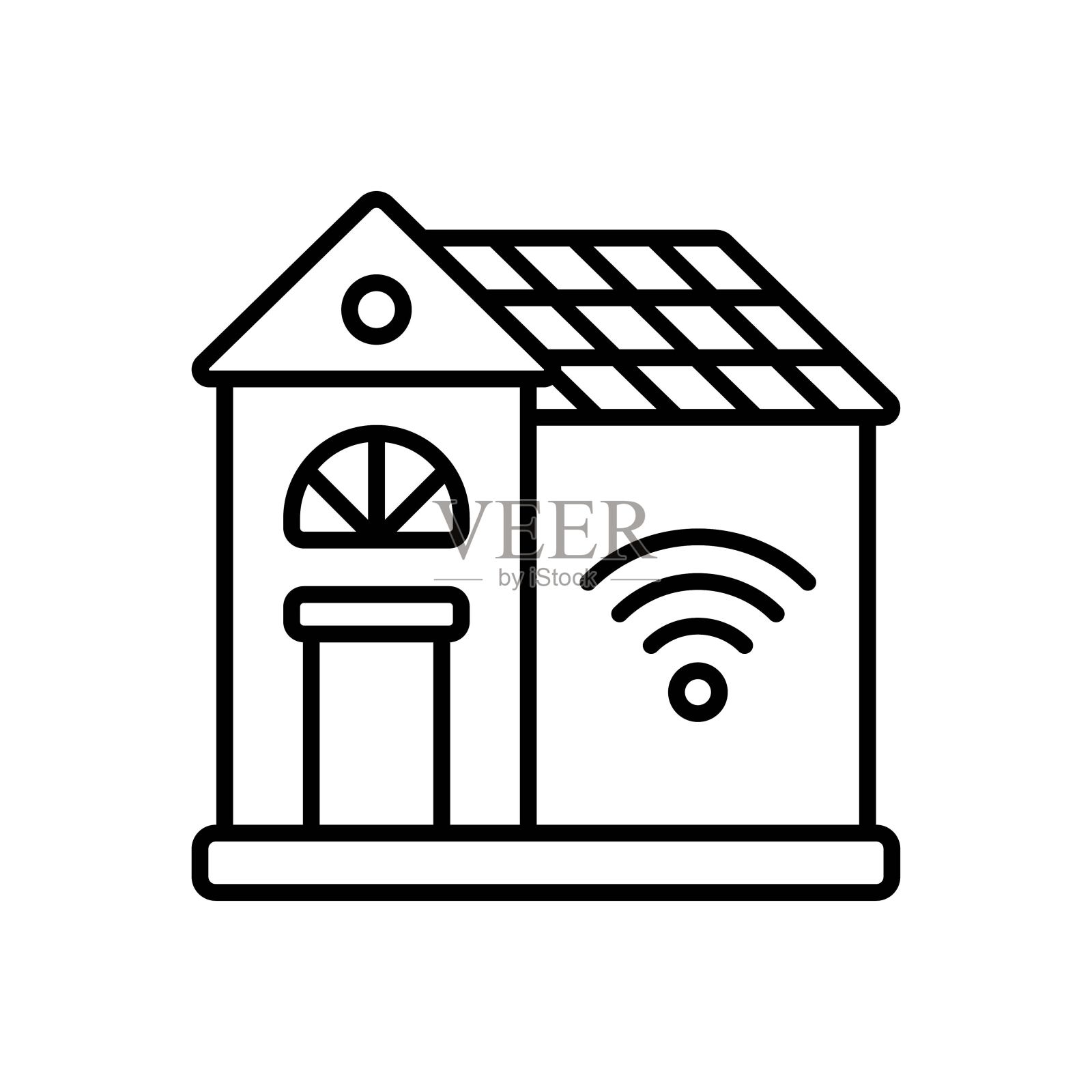 智能家居轮廓图标设计插图。智能工业符号在白色背景EPS 10文件插画图片素材