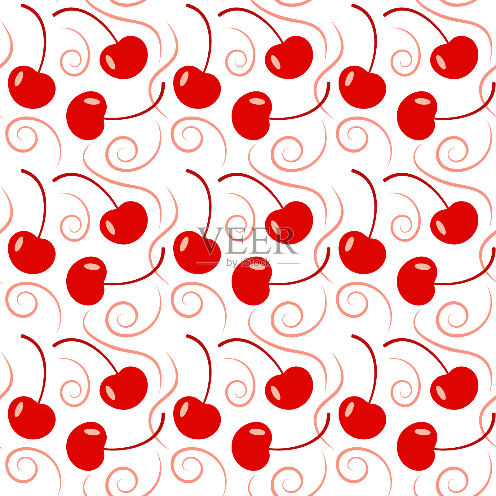 背景，无缝图案-鸡尾酒樱桃在粉红色漩涡，为印刷和设计插画图片素材