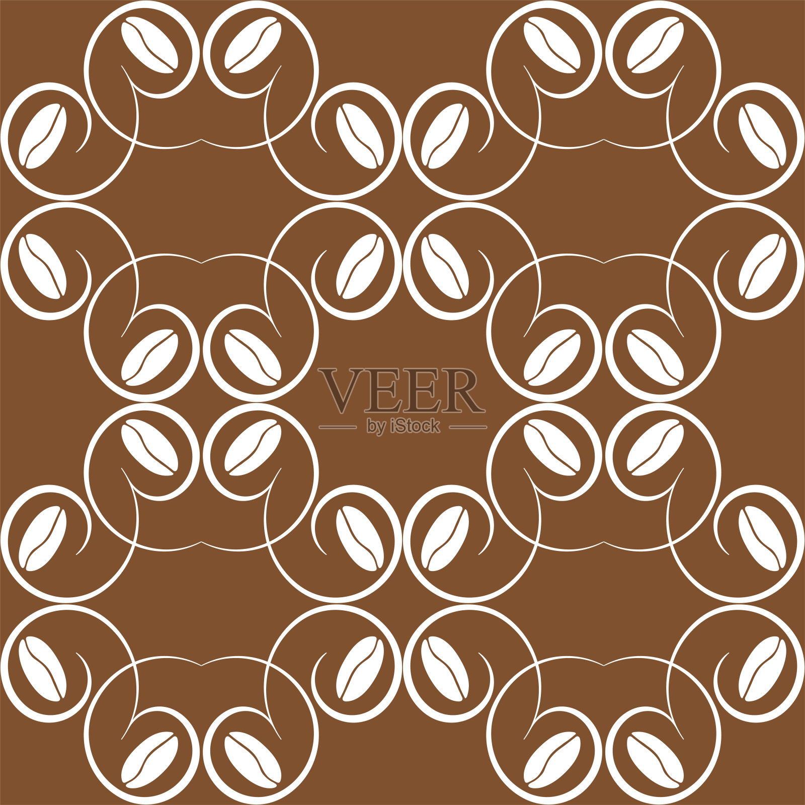 无缝单色图案的咖啡豆，装饰与漩涡插画图片素材