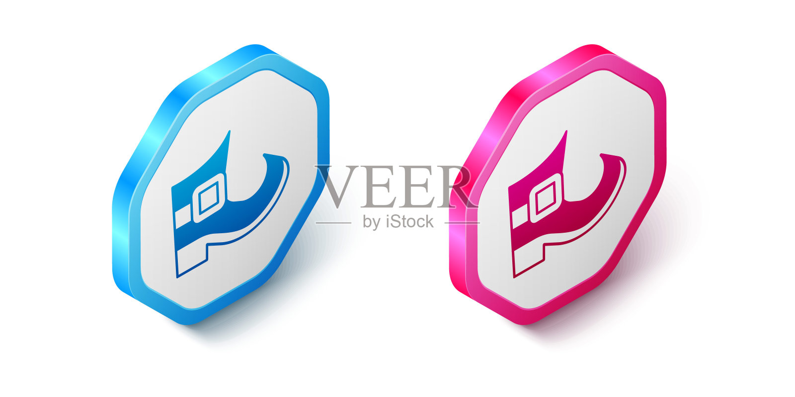 等距小妖精开机图标隔离在白色背景。圣帕特里克节快乐。爱尔兰国家假日。六角按钮。向量图标素材