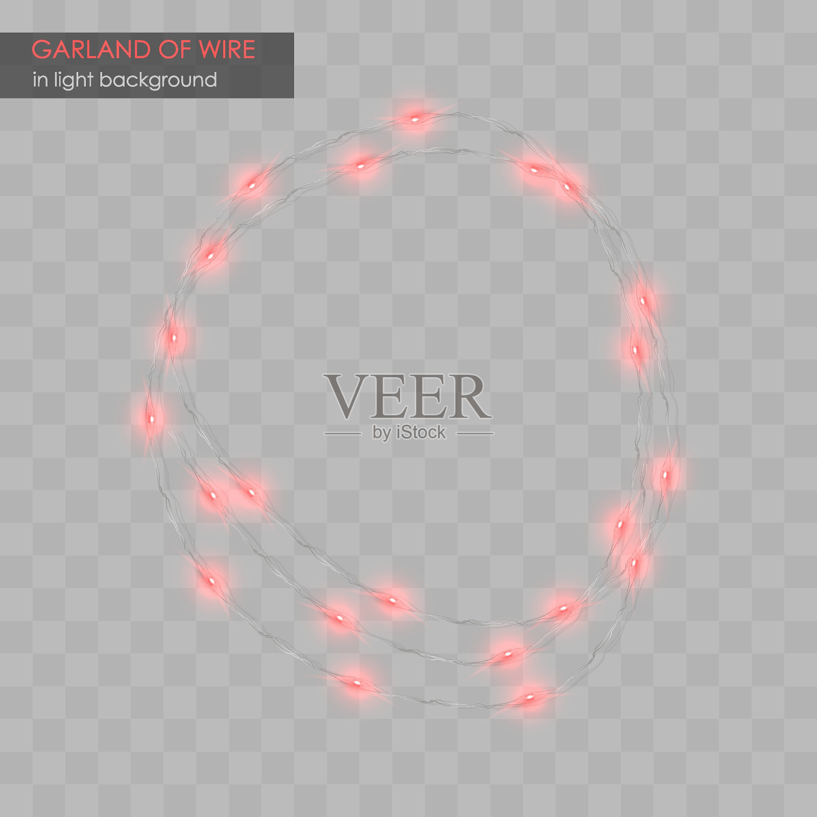 花环的电线从红光，在光透明的背景与阴影。矢量插图。节日模板装饰、设计、装饰。元素传单，海报，横幅，网页。插画图片素材