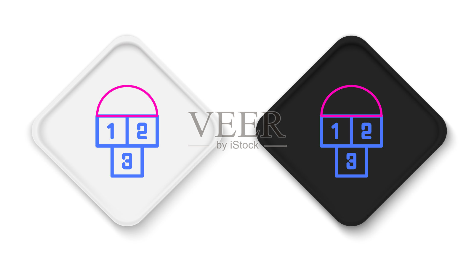 线跳房子图标孤立的白色背景。儿童沥青涂料绘图。色彩缤纷的轮廓概念。向量图标素材