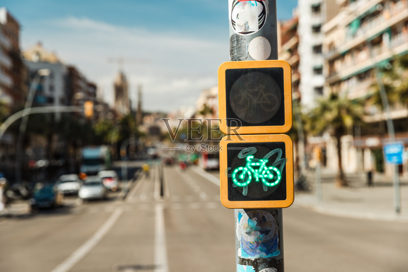 自行车红绿灯。西班牙巴塞罗那照片摄影图片