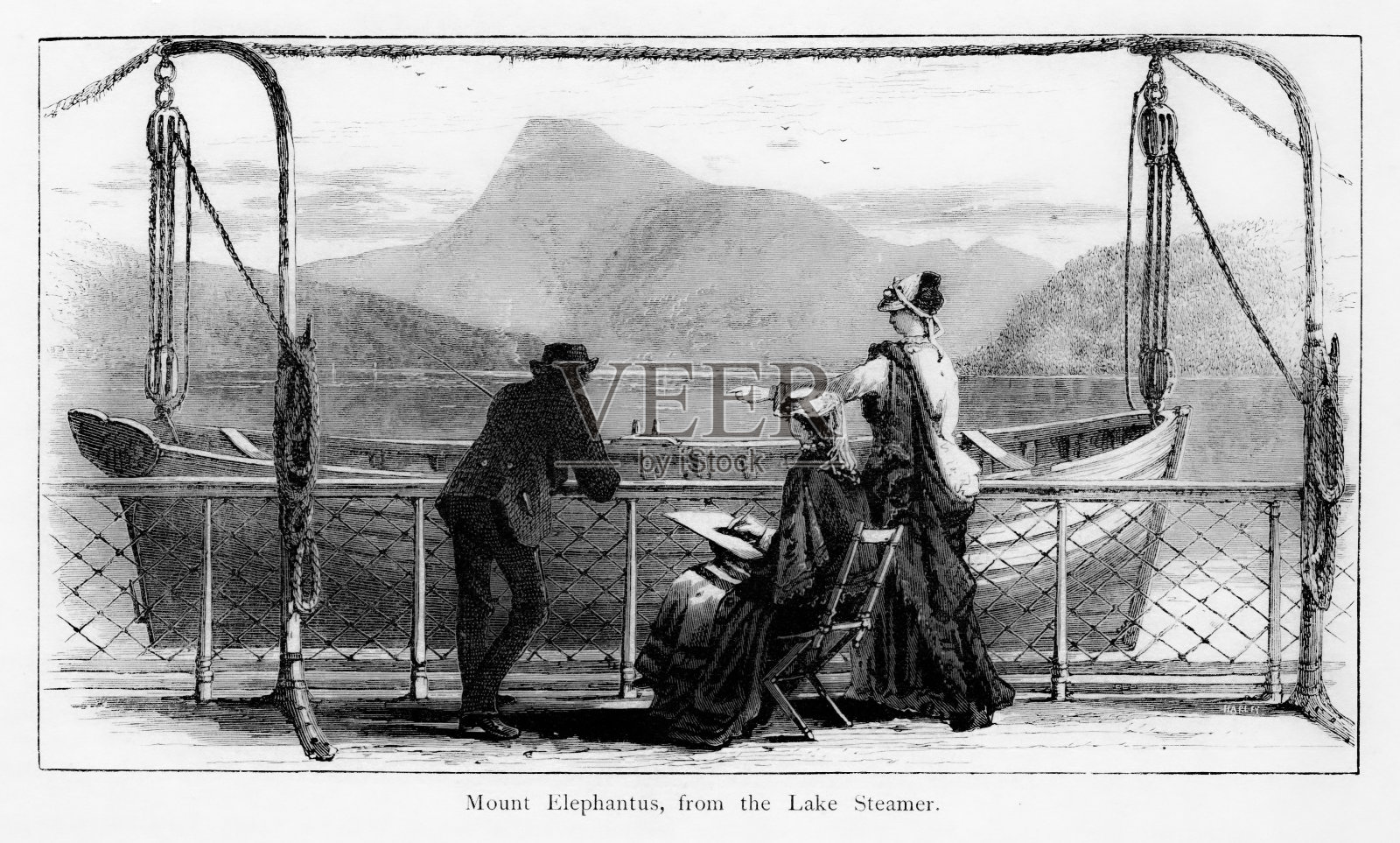 美国佛蒙特州和加拿大魁北克省的孟菲斯马戈格湖附近的象山，北美地理插画图片素材