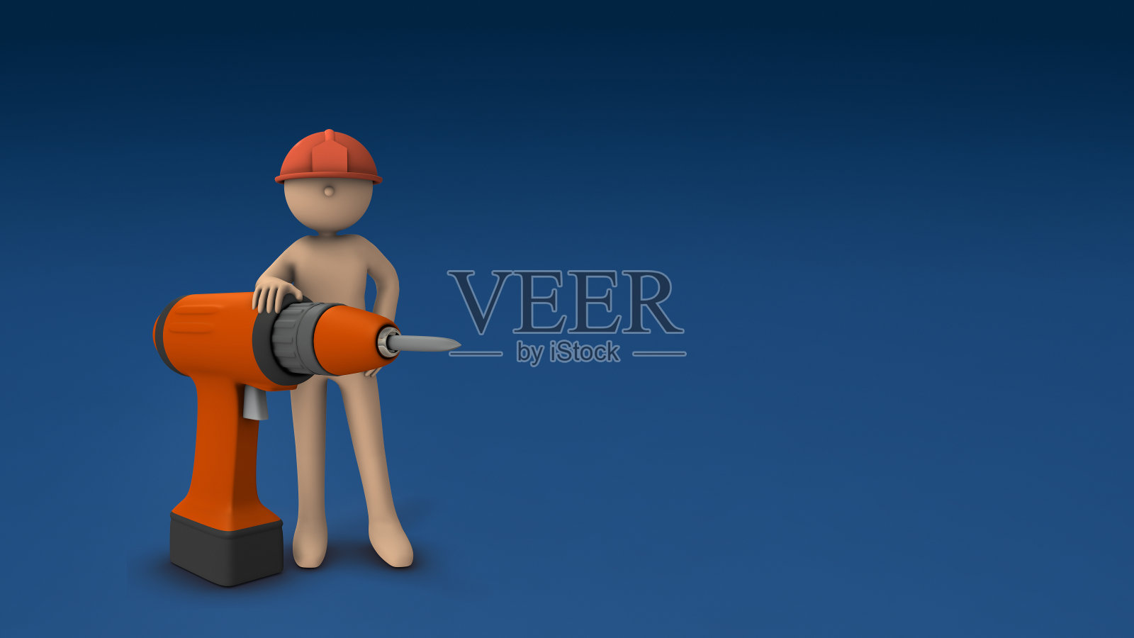 一把夸张的大电动螺丝刀。勇气和潜力。工业和技术。抽象概念代表一个可信任的工程师。冷蓝色背景。3 d渲染。照片摄影图片