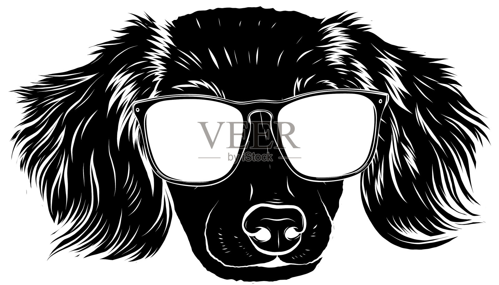 黑色轮廓的狗品种与太阳镜设计元素图片