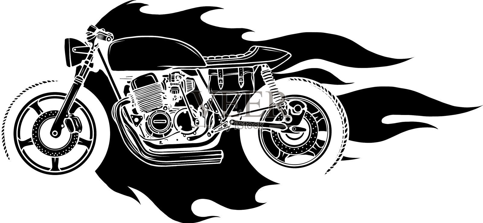 黑色的定制摩托车的轮廓与火焰设计元素图片
