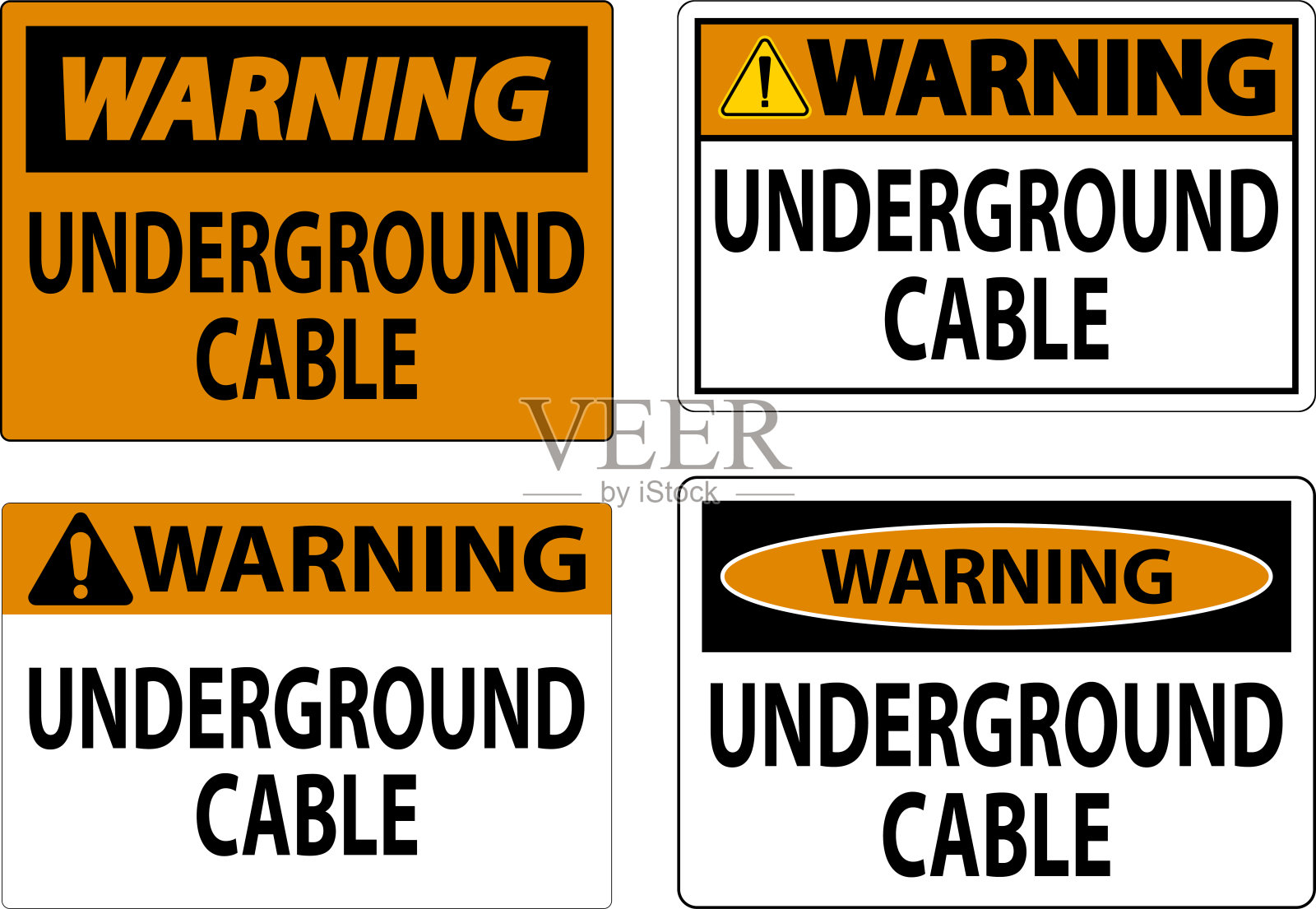 白色背景地下电缆警告标志插画图片素材