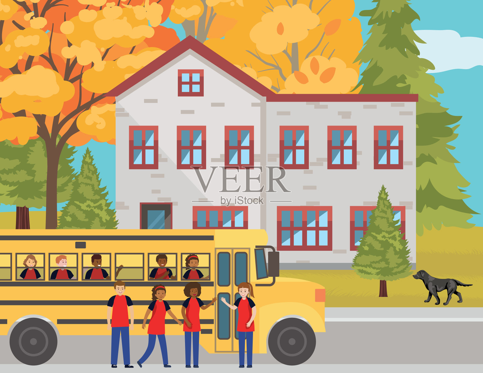 学校运动队上校车插画图片素材