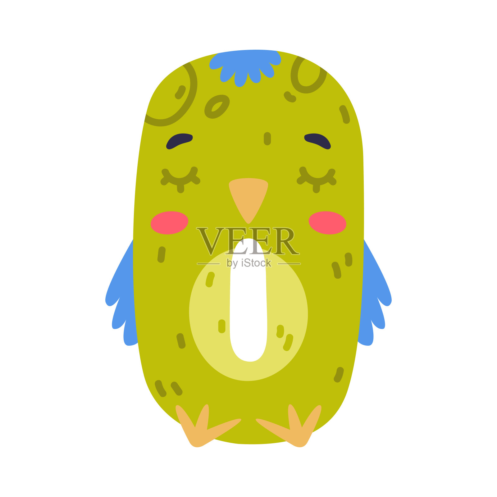 鸟字母O大写字母。绿色元音字母与眼睛，喙和翅膀可爱的卡通矢量插图插画图片素材