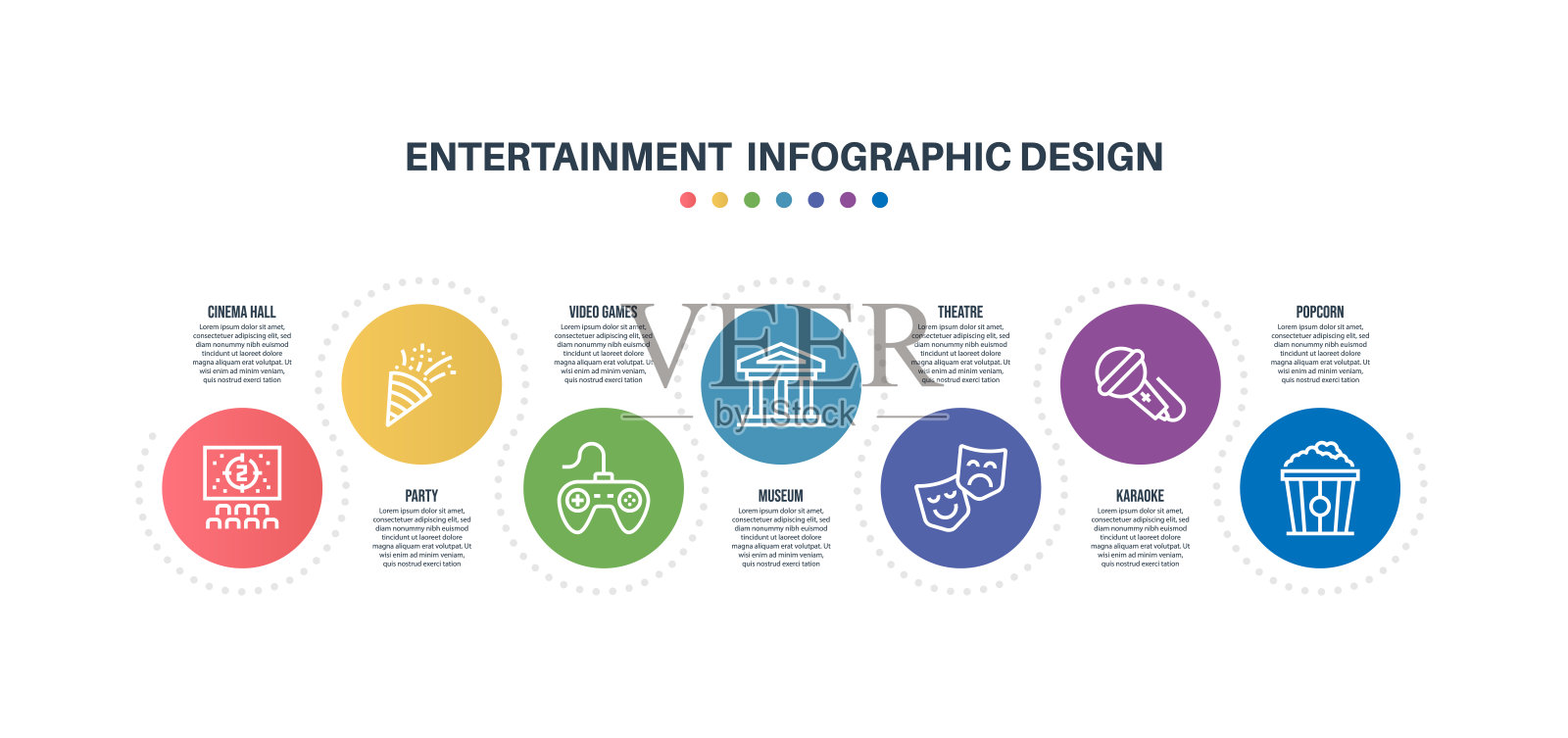 信息图表设计模板与娱乐关键词和图标插画图片素材