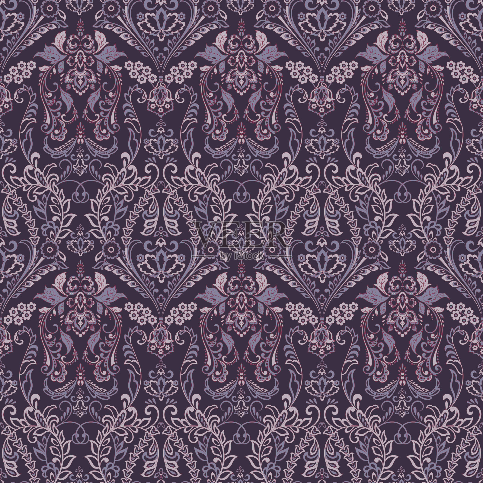 无缝复古矢量背景。矢量花壁纸巴洛克风格的图案插画图片素材