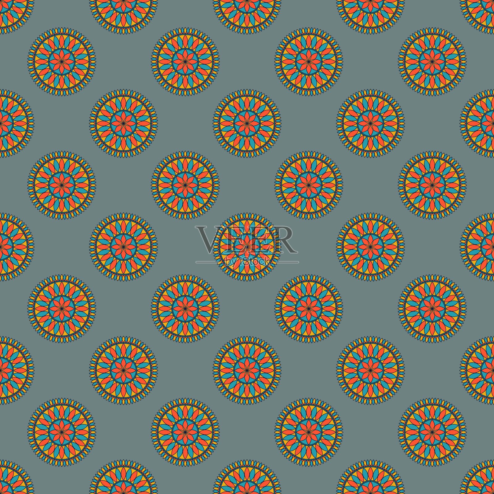 无缝明亮的背景彩色民族圆形装饰曼陀罗。插画图片素材