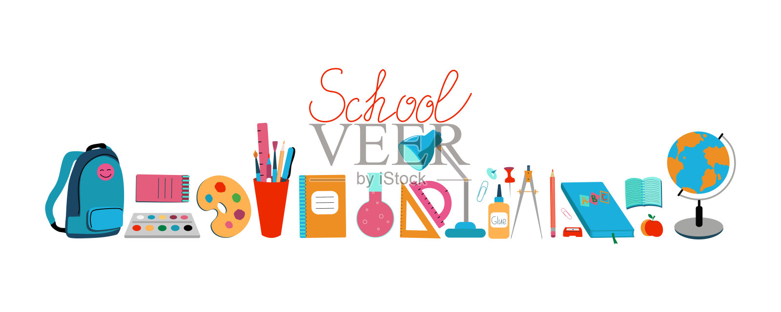 文具的学校。插画图片素材