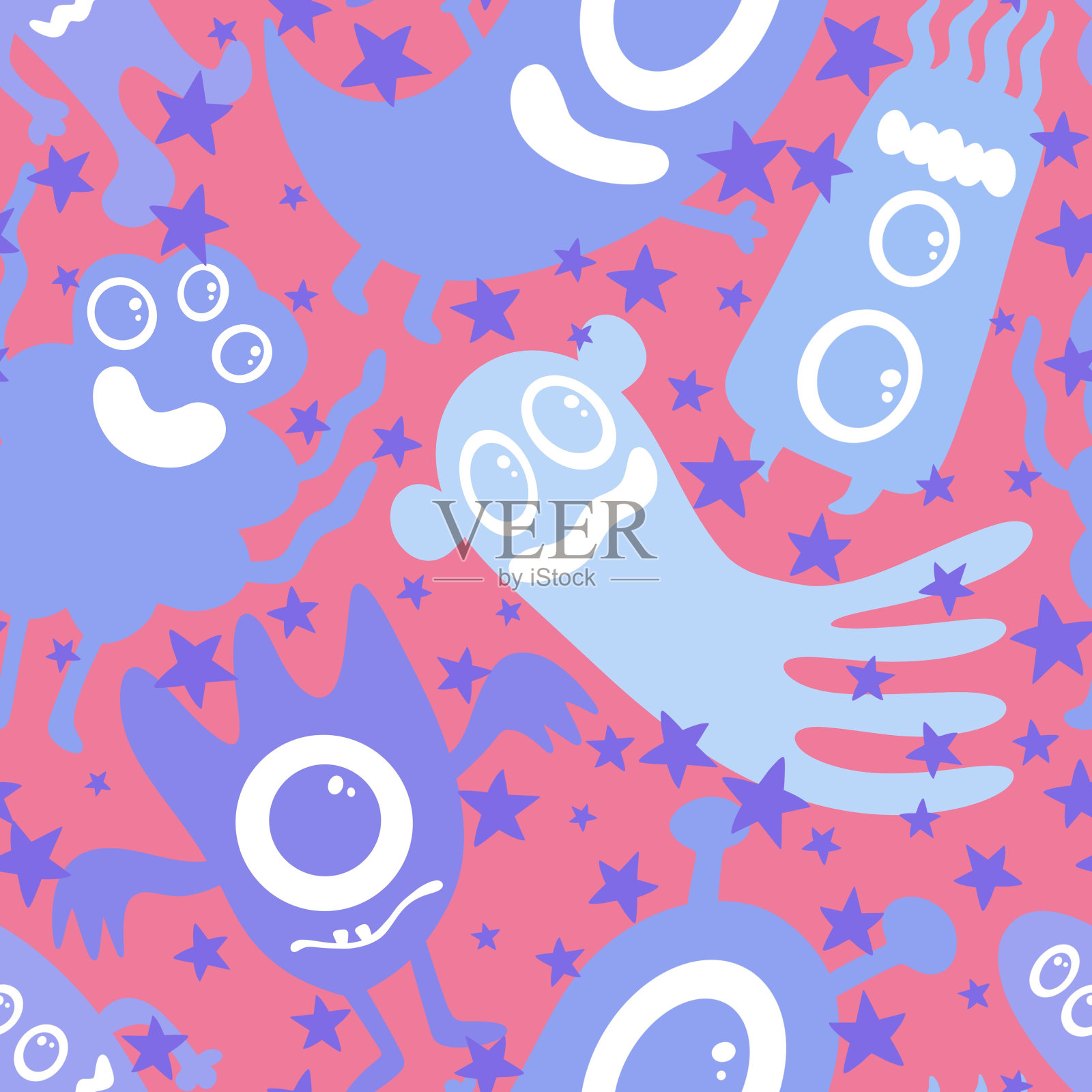 儿童无缝怪物图案的织物和纺织品插画图片素材