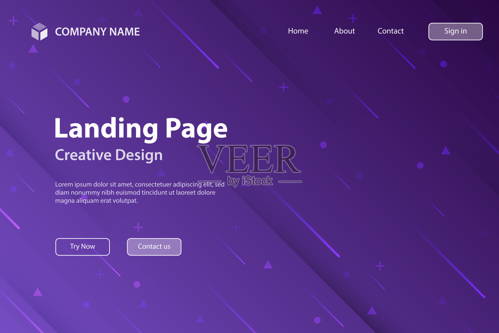 登陆页面模板-抽象设计与几何形状-时髦的紫色梯度插画图片素材