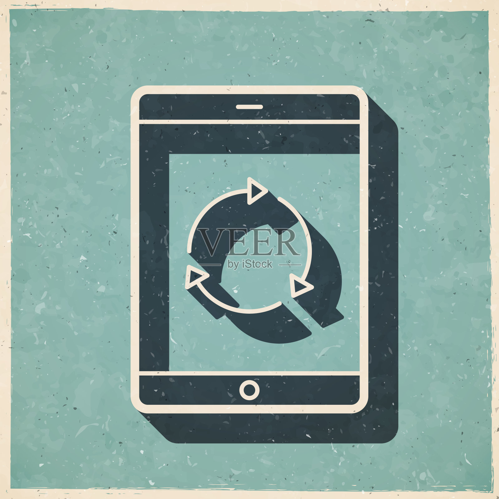 刷新或重新加载平板电脑。图标复古复古风格-旧纹理纸插画图片素材