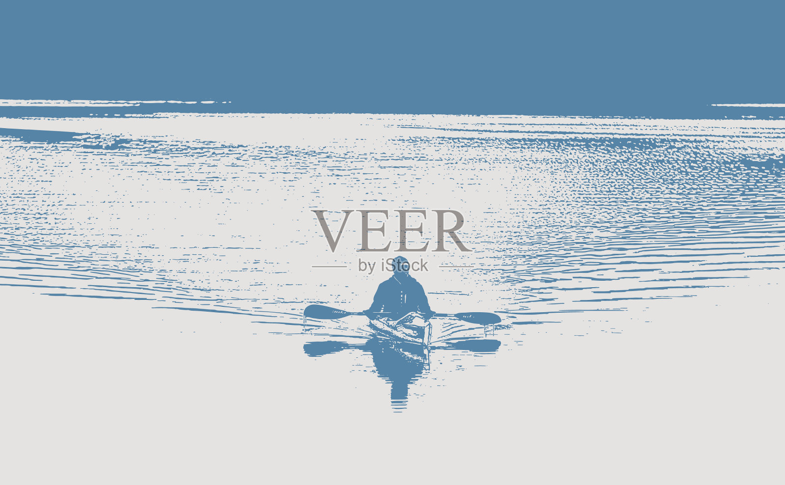 男人在湖上划皮艇插画图片素材