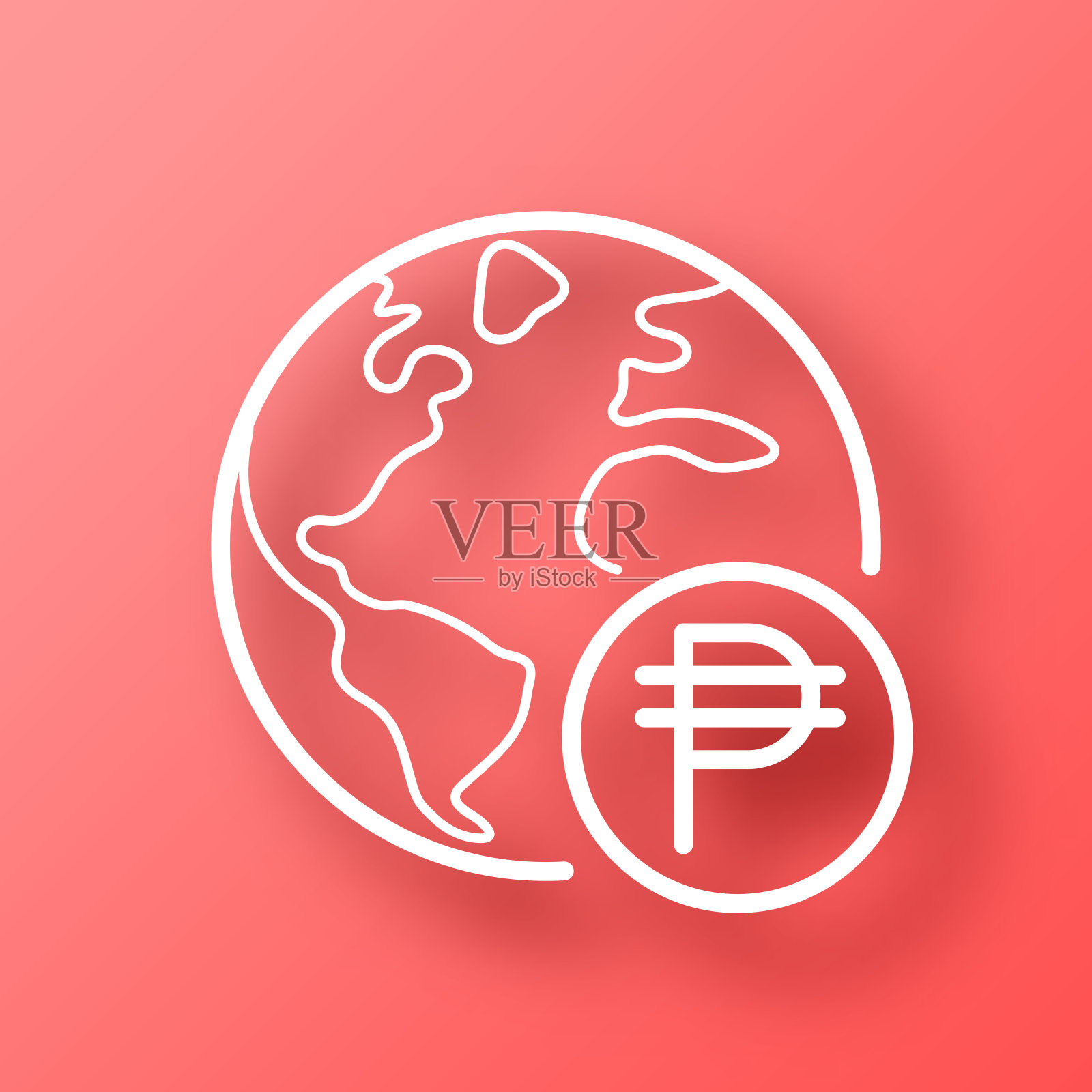 地球与比索符号。图标在红色背景与阴影插画图片素材