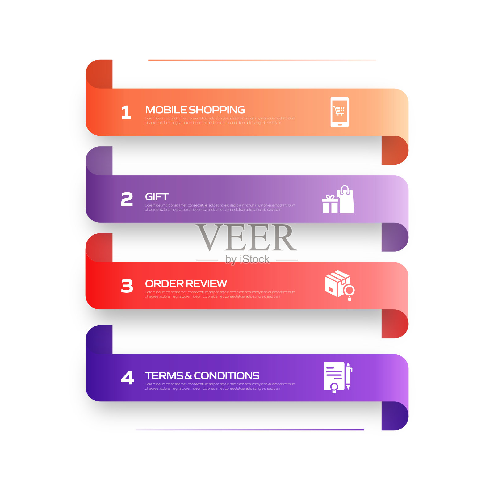 电子商务，网上购物，数字营销相关过程信息图表模板。过程时间图。使用线性图标的工作流布局插画图片素材