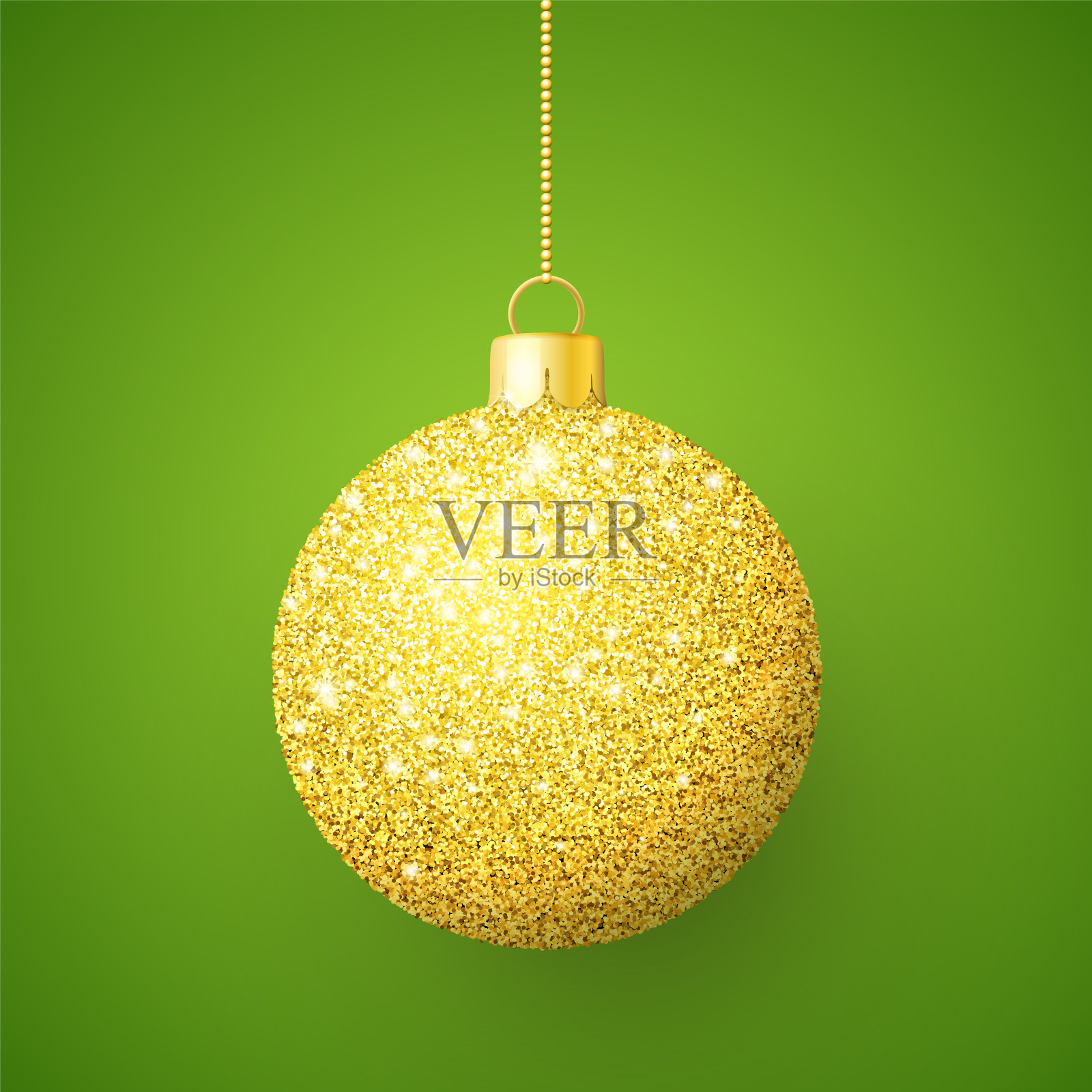 金色闪闪的圣诞球在绿色的背景插画图片素材