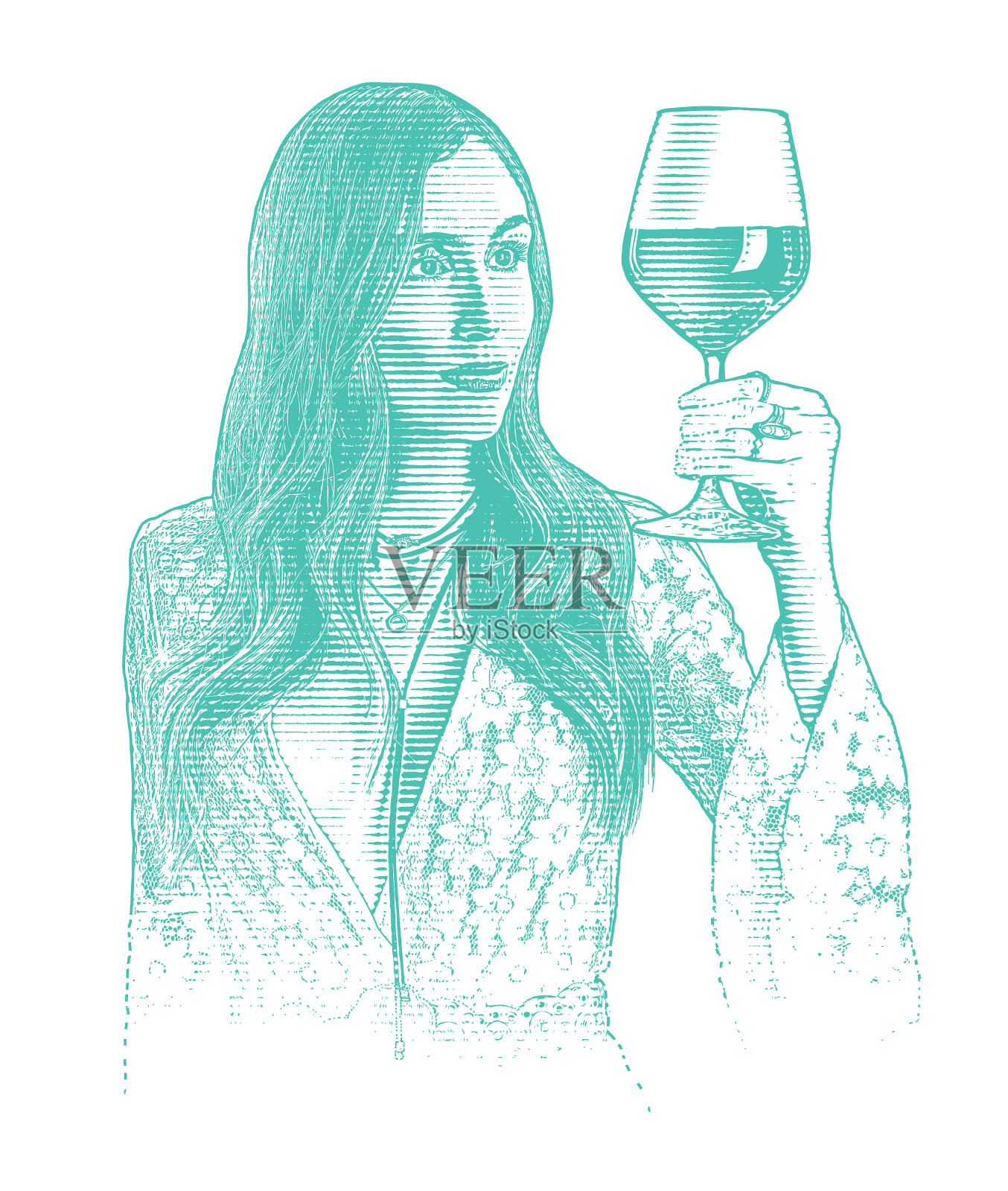 时尚的Boo女人享受着一杯葡萄酒插画图片素材