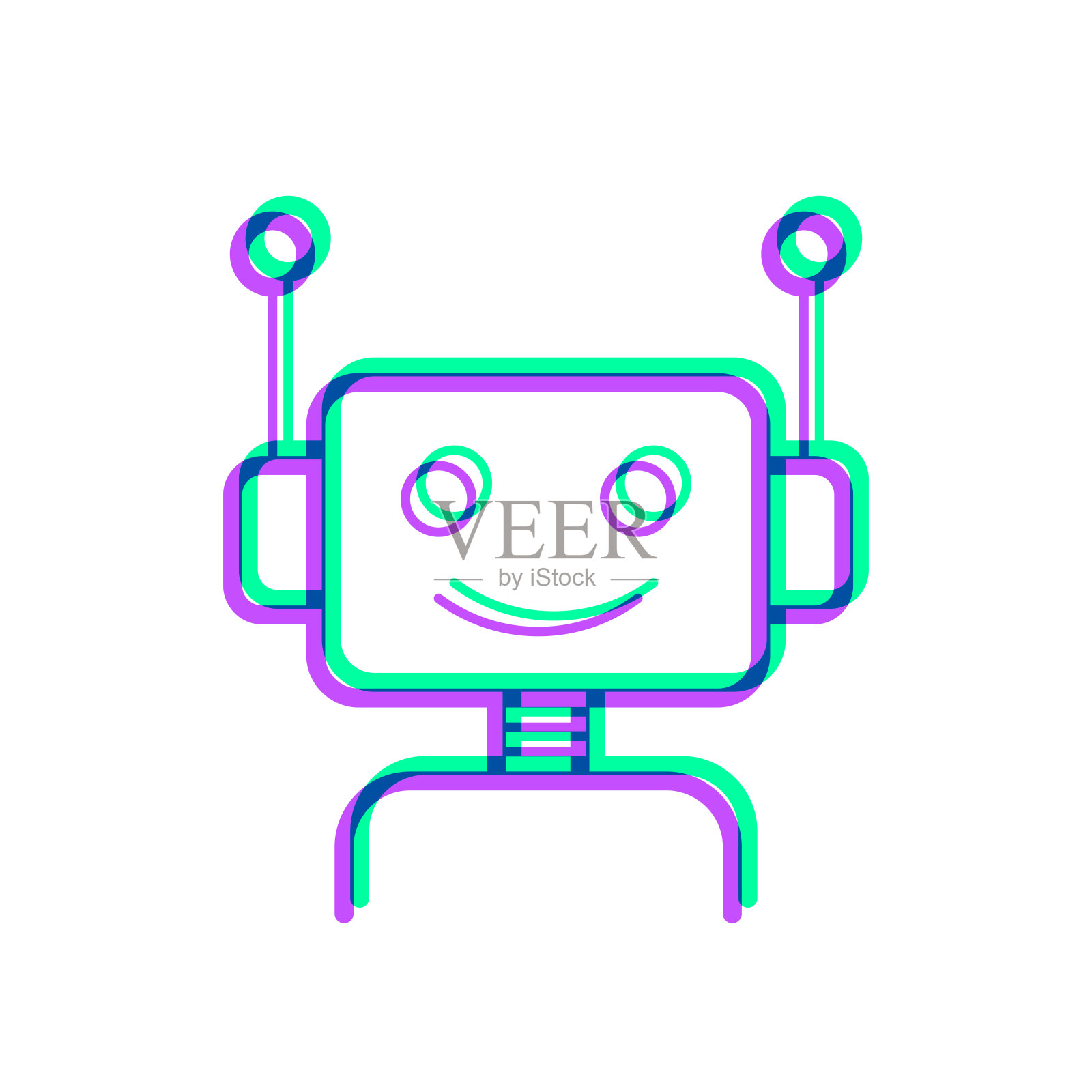 机器人的头。图标与两种颜色叠加在白色背景上插画图片素材