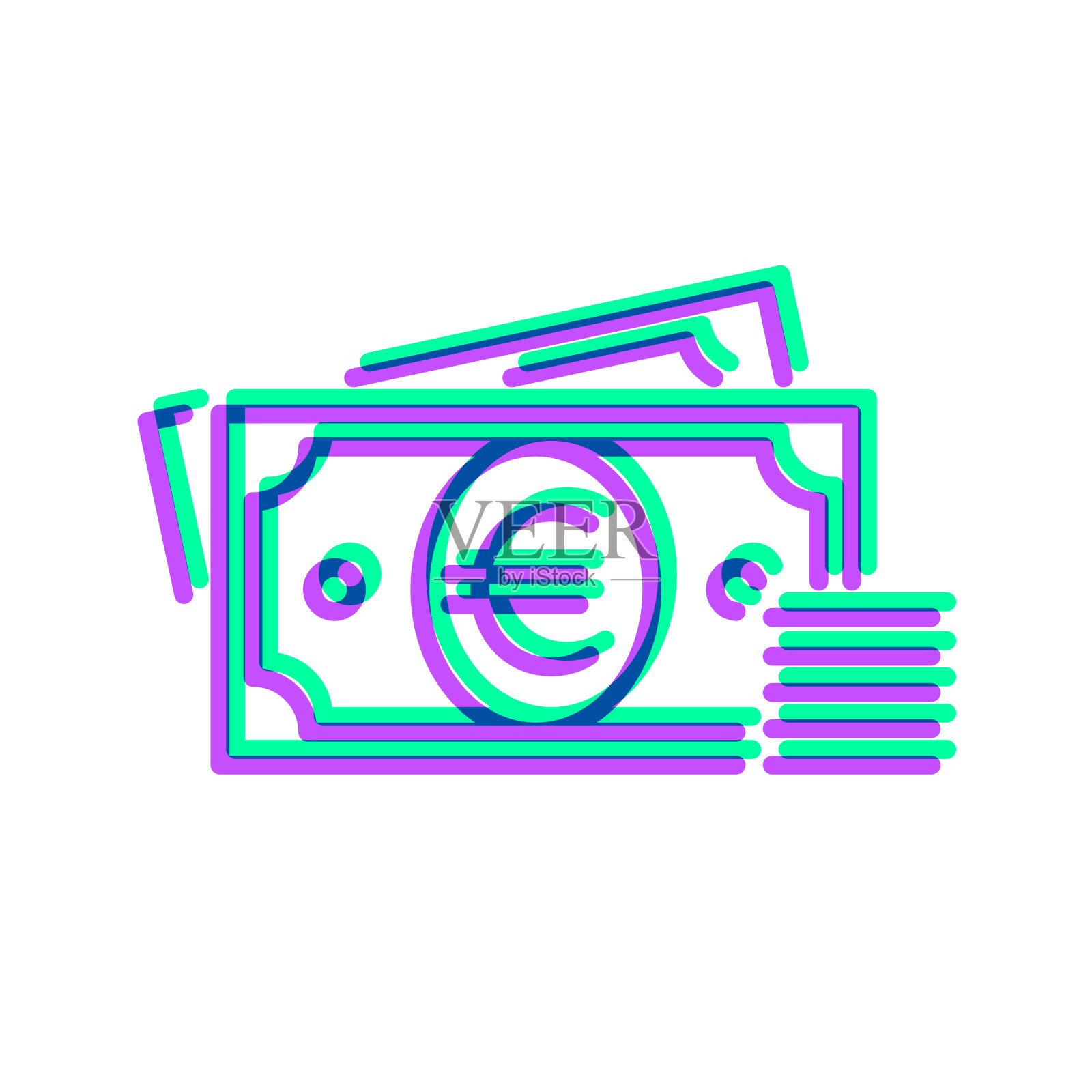 欧元——现金。图标与两种颜色叠加在白色背景上插画图片素材