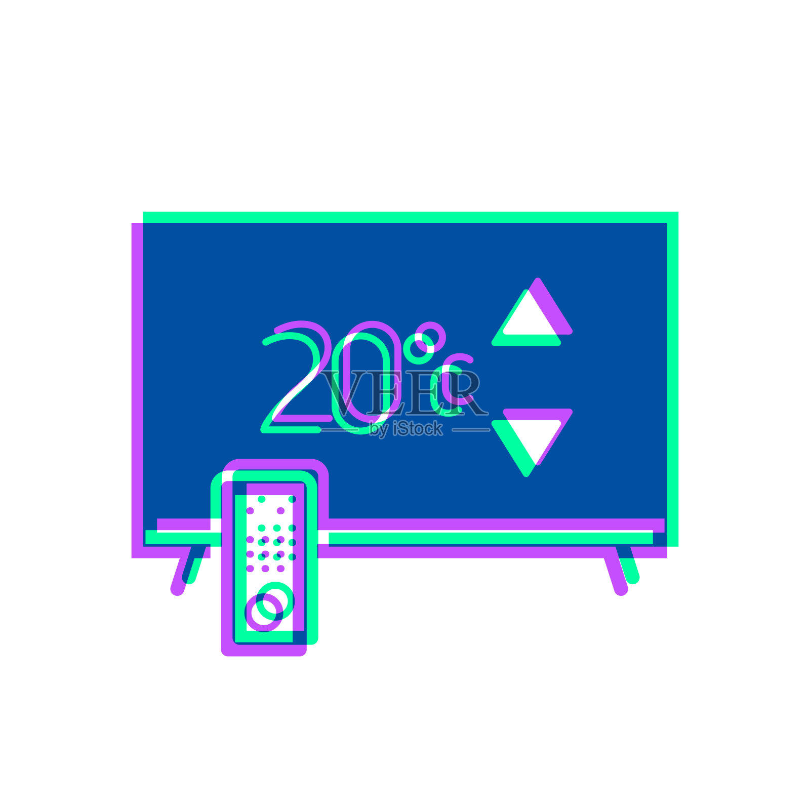 带加热控制的电视。图标与两种颜色叠加在白色背景上插画图片素材